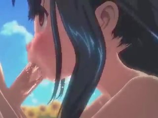 Asul buhok anime adolescent pag-arok sa lalim ng lalamunan