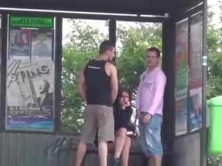 A first-rate mistress with pefect figure PUBLIC dirty video clip threesome with 2 boys