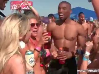 Huge beach party with sedusive outstanding blonde